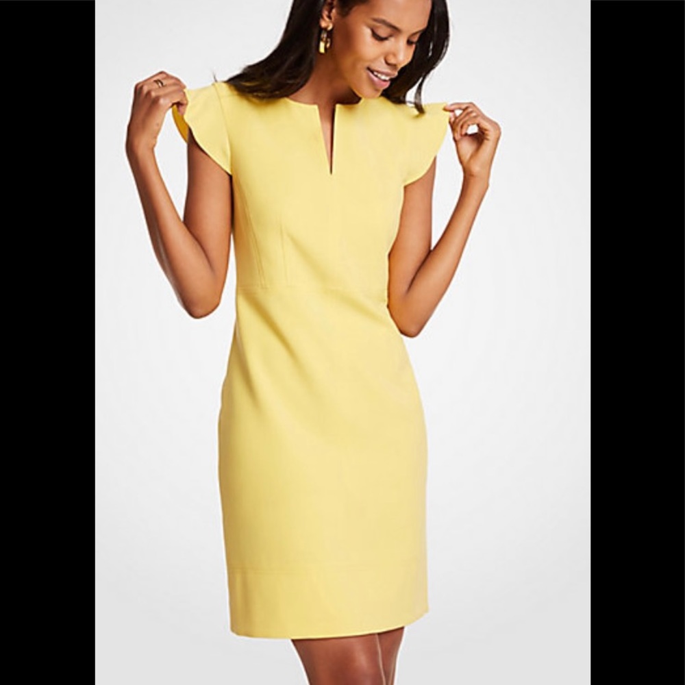 Ann Taylor Dress Pineapple Yellow Flutter Dress Size 10 - Picture 2 of 5